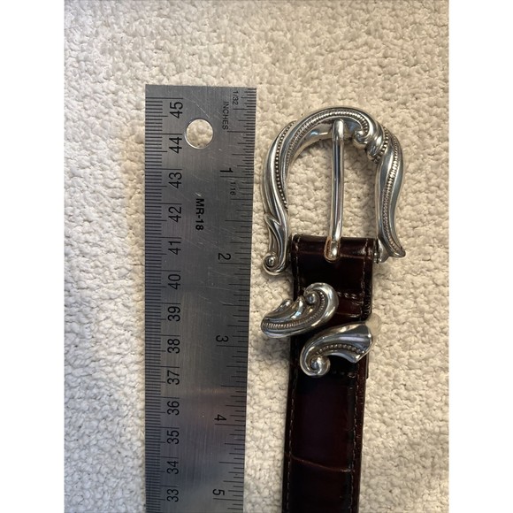 Brighton Ladies L 24507 Croc Alligator Stamp Sz LG  Brown & Silver Leather Belt - Picture 10 of 10